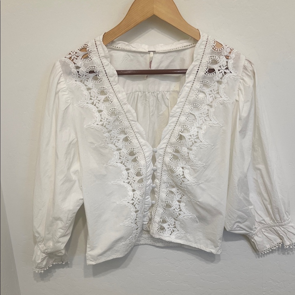 Free People Ivory Lace Trim Blouse